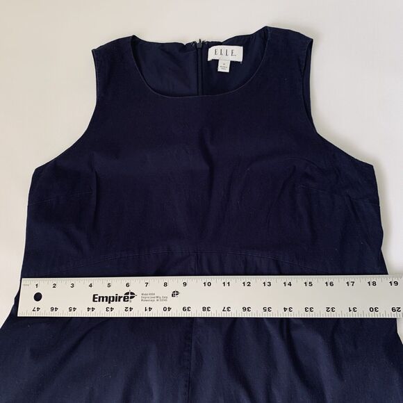 Elle Dress Women 12 Navy Blue Sleeveless Hi Low Hem Cotton Stretch Flowy Nautic - Picture 9 of 11